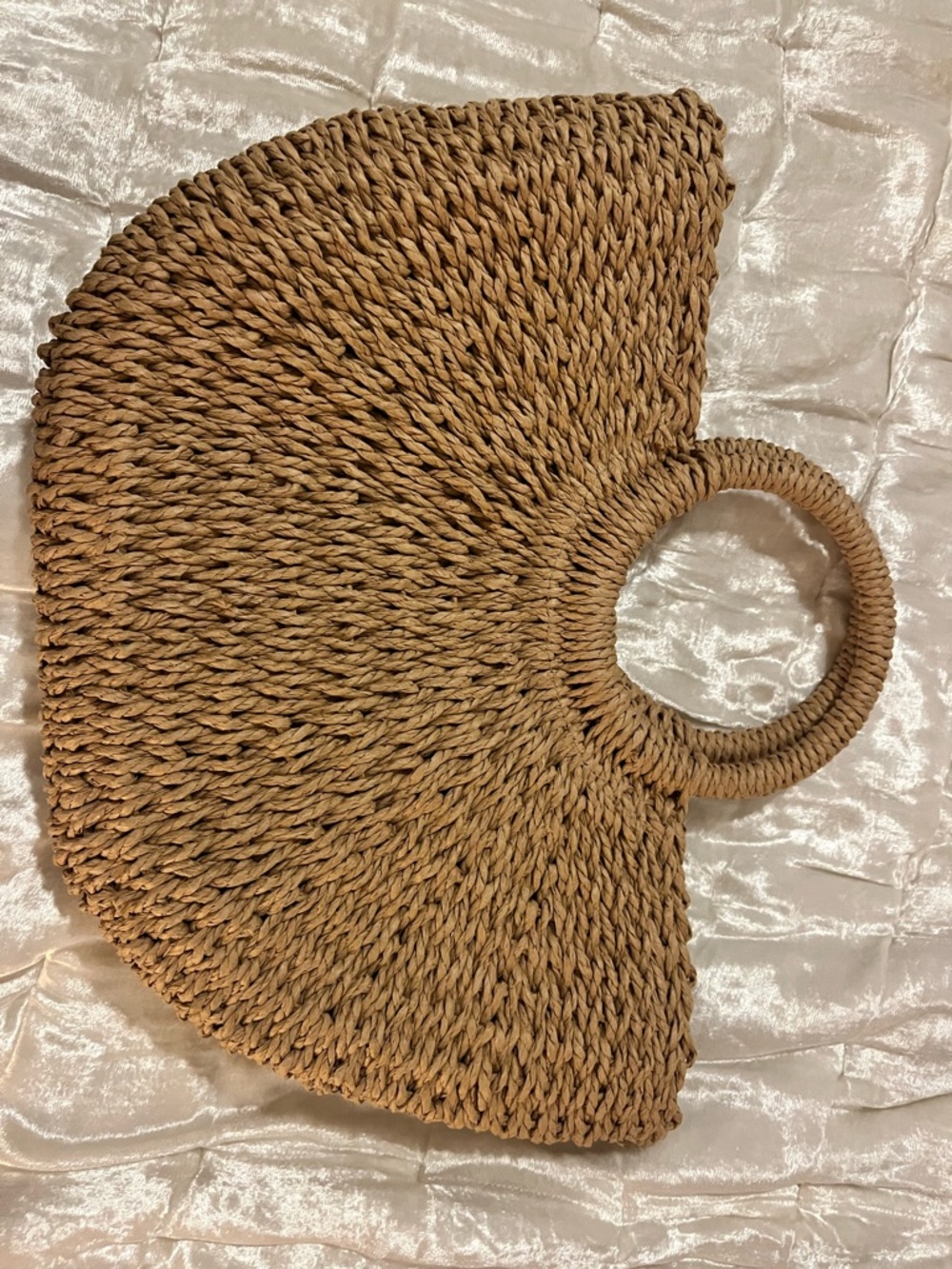 Like New - Woven Straw Half-Moon Handbag in Natural Brown - Picture 3 of 6